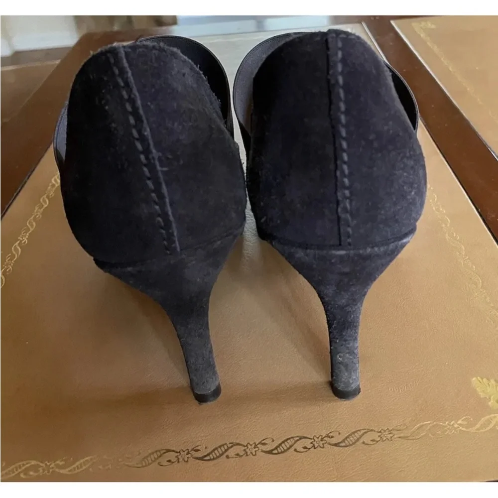 Pedro Garcia Banded Covered Platform Suede‎ Peep Toe Heel in Gray Suede 37 1/2